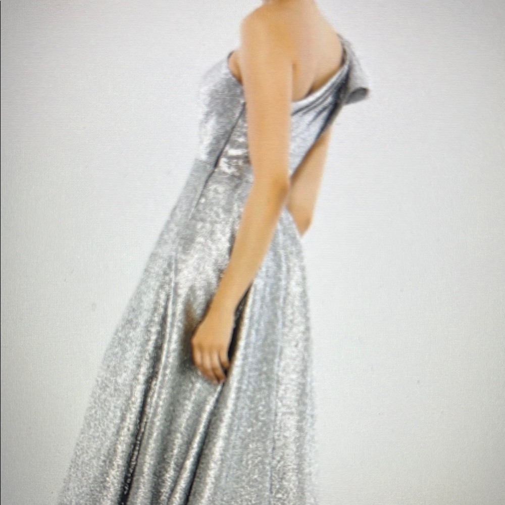 NWT Elegant Silver One-Shoulder Bow Midi Dress 67906 Sz 16 - Picture 4 of 15